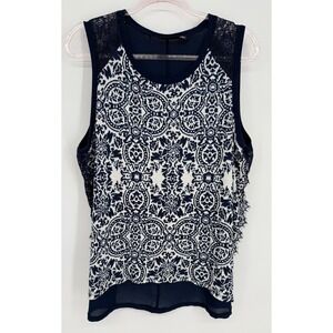 ana A New Approach Navy Blue Lace Trim Damask High Low Tank Top Womens Sz 1X